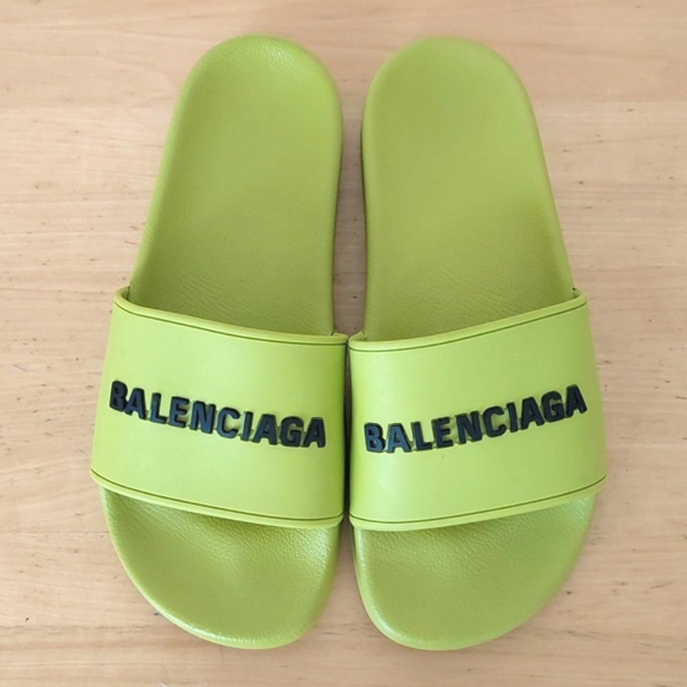 Balenciaga Neon Green 3D Logo Slide Slippers